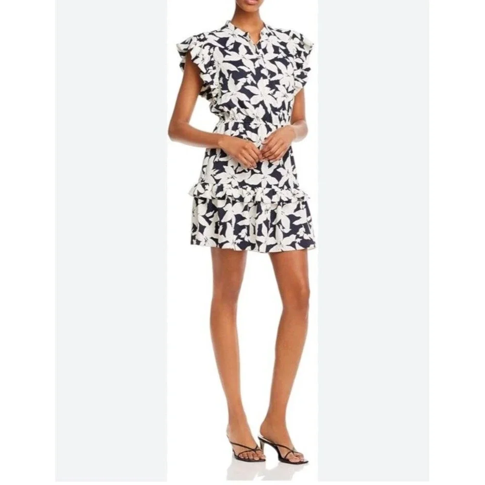 Joie Krystina Dress Sz M Ruffles Flutter Sleeve Summer White Black Floral $348 - Picture 4 of 13
